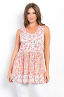 Be Stage Full Size Floral Sleeveless Babydoll Top