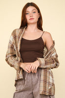 VERY J Contrast Plaid Raw Detail Shirt
