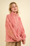 VERY J Fuzzy Fleece Half Zip Cable Pattern Sweatshirt