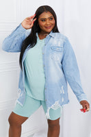 American Bazi Distressed Raw Hem Denim Jacket