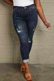 Judy Blue Full Size Mid Rise Distressed Cuffed Boyfriend Jeans