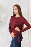 Culture Code Full Size Drawstring Round Neck Long Sleeve Top