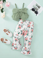 Girls Bow Detail Cami and Floral Flare Pants Set