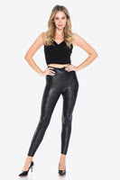 PU Leather Wide Waistband Leggings in Black