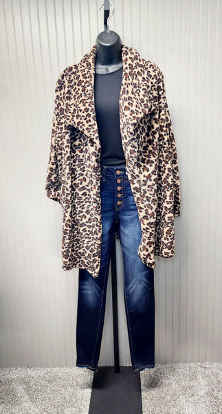 Leopard Waterfall Collar Teddy Coat- Small Only