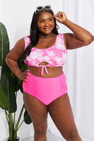 Marina West Swim Sanibel Crop Swim Top and Ruched Bottoms Set in Pink