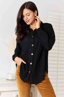 Double Take Waffle-Knit Collared Neck Dropped Shoulder Shirt