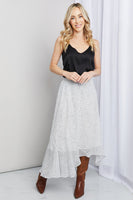 Polka Dot Ruffle Hem Midi Skirt in Ivory/Black