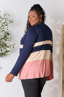 e.Luna Full Size Color Block Contrast Open Cardigan