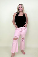 Risen Pink High Rise Distressed Kick-Flare Jeans