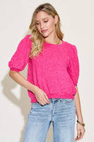 Zenana Round Neck Lantern Half Sleeve Sweater