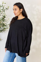 Zenana Full Size Round Neck Long Sleeve Top with Pocket