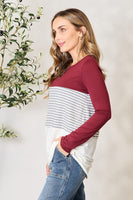 e.Luna Full Size Striped Contrast Long Sleeve Blouse