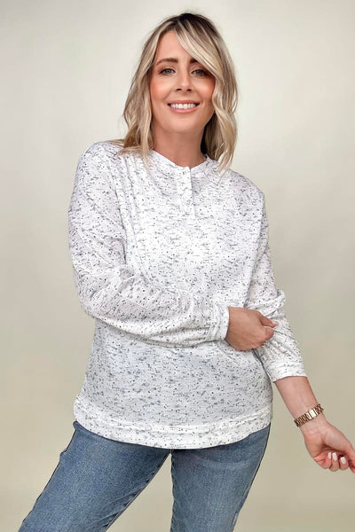 Slouchy Heather Rib Knit Long Sleeve Henley Top