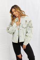 POL Bead It Up Beaded Denim Jacket