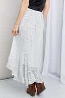 Polka Dot Ruffle Hem Midi Skirt in Ivory/Black