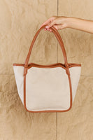 Fame Beach Chic Faux Leather Trim Tote Bag in Ochre