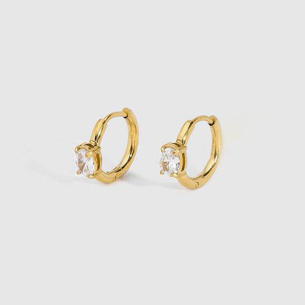 14K Gold Plated Oval Cubic Zirconia Hoop Earrings (With Box)
