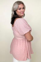Haptics Babydoll Puff Short Sleeve Eyelet Top