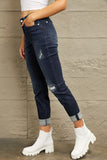Judy Blue Full Size Mid Rise Distressed Cuffed Boyfriend Jeans