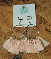 Boho Round Fringe Earrings- Peach