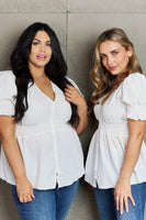 Culture Code Sweet Serenity  Full Size V-Neck Puff Sleeve Button Down Top
