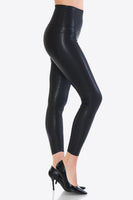 PU Leather Wide Waistband Leggings in Black
