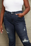 Judy Blue Full Size Mid Rise Distressed Cuffed Boyfriend Jeans