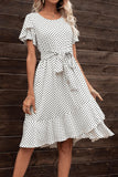 Tie Waist Petal Sleeve Ruffle Hem Dress