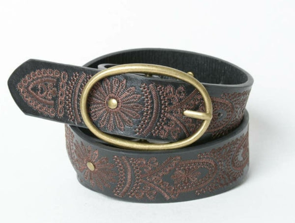Floral Stitch Oval Buckle Belt