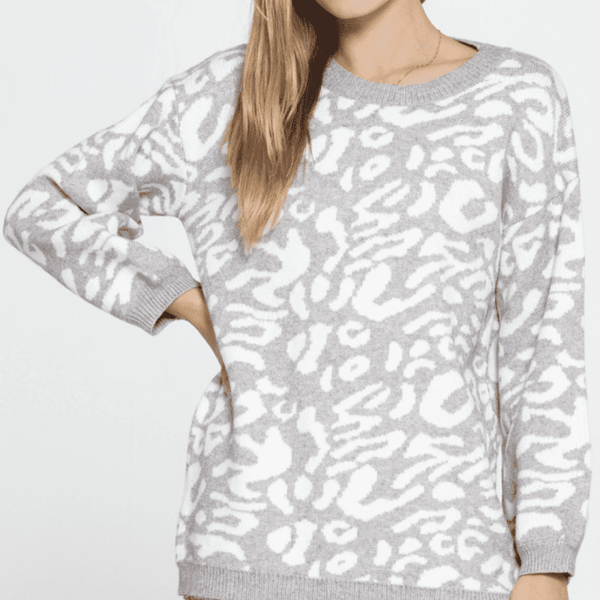 Leopard Print Sweater Grey / M