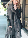 Oversized Two Pocket Tassel Scarf- Gray Scarf